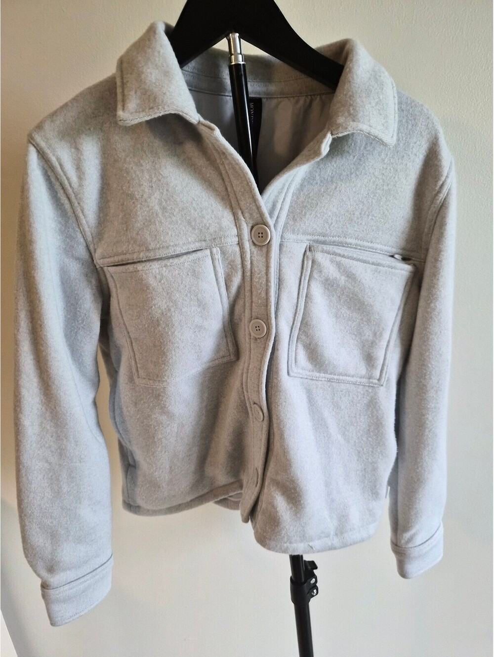 Light Gray Recycled Polyester Jacket with Button Closure and Zip Pocket 0046